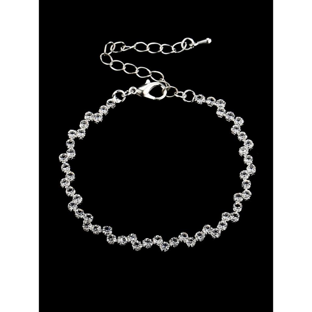 4-piece Women's Sparkling Wedding Set, Rhinestone Bracelet Necklace, Earrings, Party and Banquet Accessories