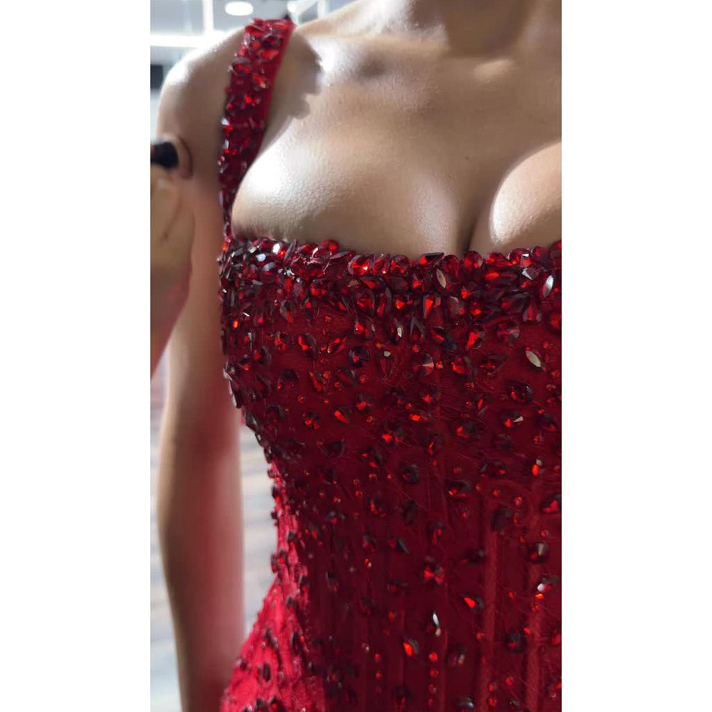 American Spice Girl Heavy Industry Nail Drilled Red Dress Dress Bow Split Sexy Short Banquet Dating Buttocks Short Skirt