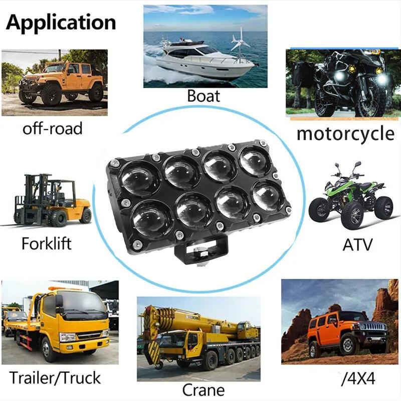 1/2 Pcs 8 Lens Auxiliary Motorcycle Spotlight Working Fog Lights Headlight Driving Spot Lamp - 32W/9-80V