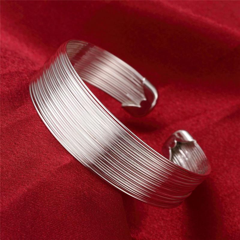 Trend Brands 925 Sterling Silver Cuff Bracelets for Women Lines Bangles Fashion Wedding Party Jewelry Christmas Gifts