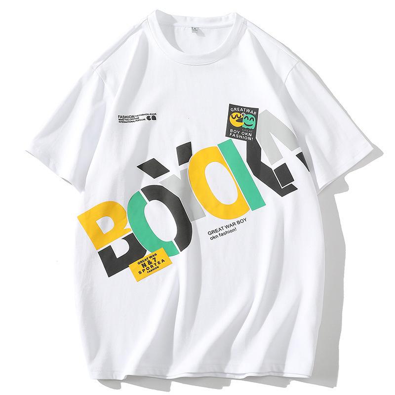 

Молодежная хлопковая футболка с короткими рукавами, мужская летняя новая модная свободная одежда, студенческая футболка в гонконгском стиле с круглым вырезом и половиной рукавов для мужчин