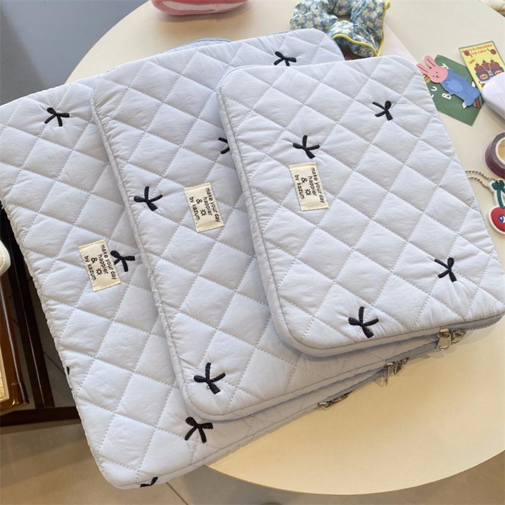 Embroidered Tablet Sleeve Bag Large Capacity Computer Storage Bag Bow Tablet Protective Case  Girl