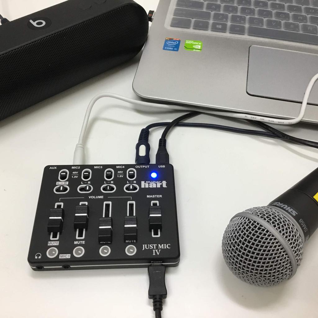 Maker Hart Just Mic 4 Webcasting 4 Channel Microphone Mixer 48V Phantom Power Compatible with All Microphones USB Power