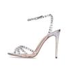 Fashion Luxury Rhinestone Designer Women Sandals Sexy Narrow Band Ankle-Wrap Thin High Heels for Women Summer Elegant Banquet Dress Shoe
