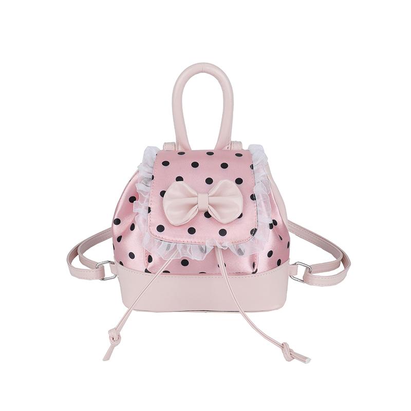 Fashion Sweet Girls Polka Dot Backpack Cute Bowknot Small Shoulder Rucksack Handbag Ruffled Lace Trim Crossbody Purse for Women