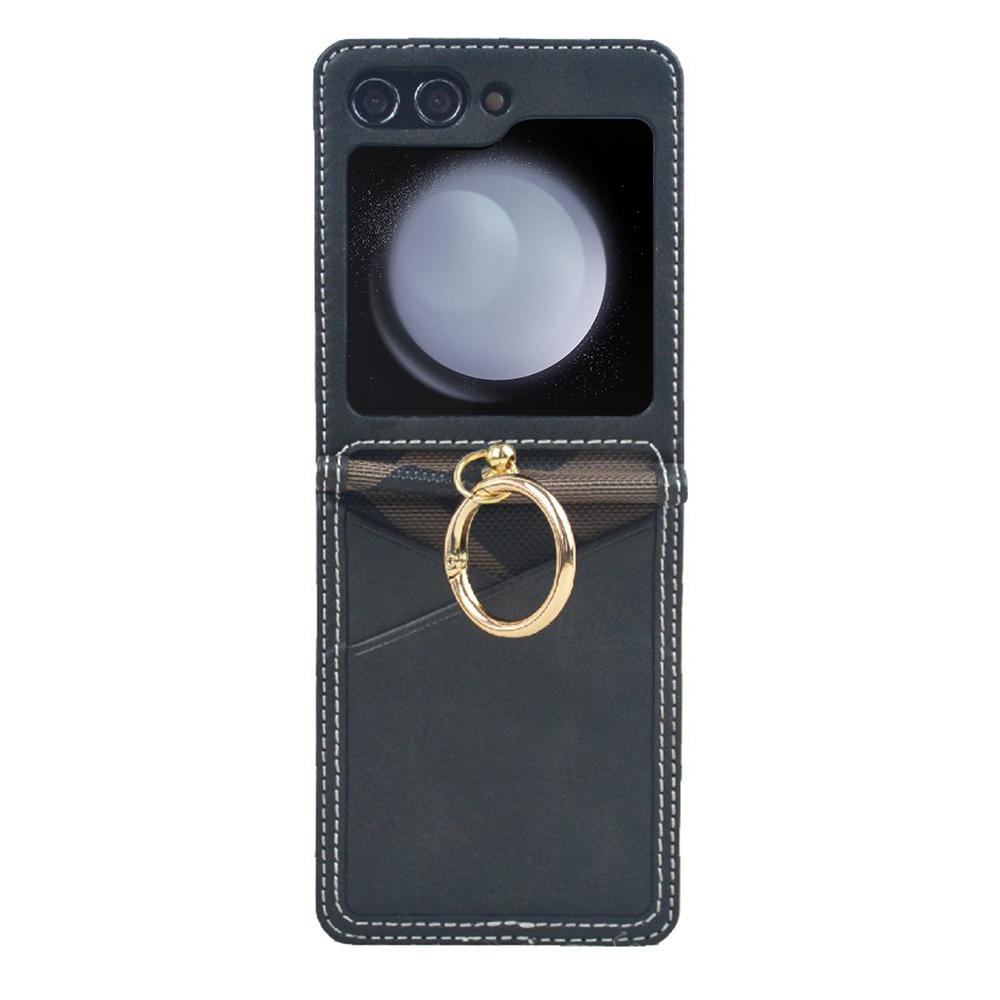 For Samsung Galaxy Z Flip7 FE 5G/Z Flip6 5G Case Metal Ring Card Holder Leather Coated PC Phone Cover