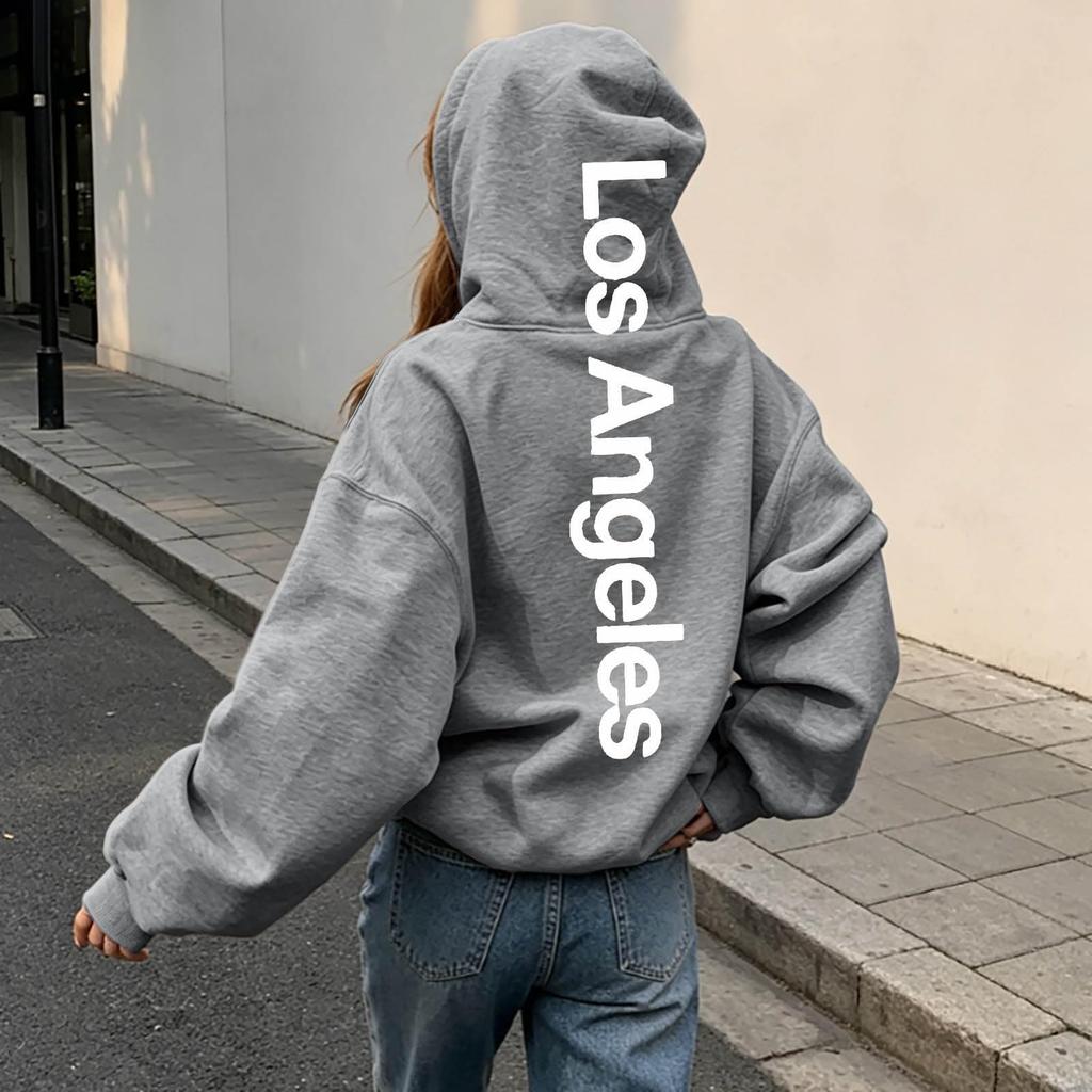 Women's Letter Print Hooded Sweatshirt Long Sleeve Pullover