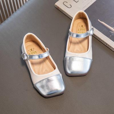 2024 New Spring and Summer Color Matching Shallow Square-toe Kids Shoes Casual Shoes for Girls Flats Versatile PU Children Shoes