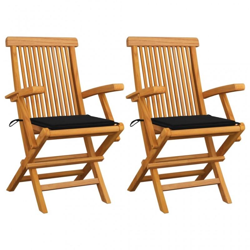 Day and Night - Day and Night Garden Chairs 2 Pcs Solid Teak Wood with Black Cushions