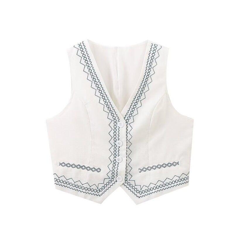 Fashion Style 2024 Autumn New Women's Clothing Stylish All-Matching Sleeveless Embroider Vest High Waist Pants Suit