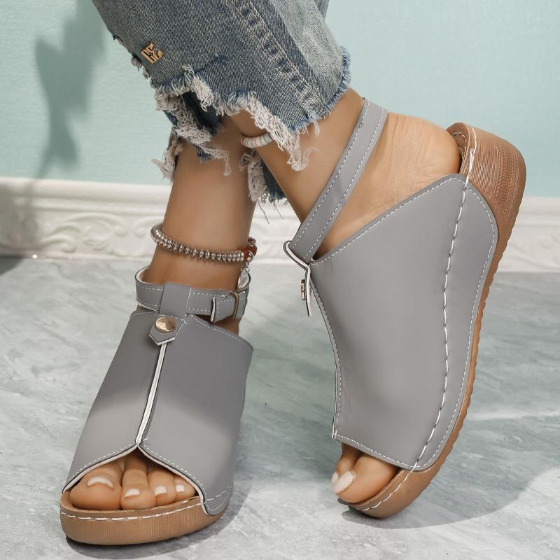 Large size summer new model fish mouth word with slope heel sandals women