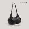 Cool Motorcycle Style PU Leather Women's Shoulder Bag Simple Solid Color Ladies Messenger Bag Multiple Pockets Female Armpit Bag