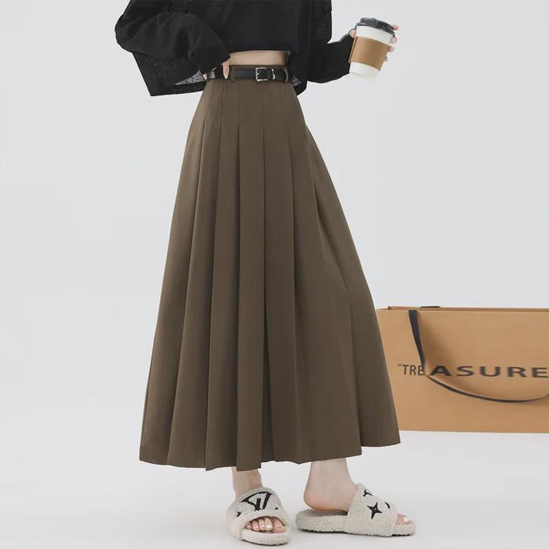 Women's Pleated Mid-Length Skirts - High Waist, Slimming, Elegant for Spring and Summer