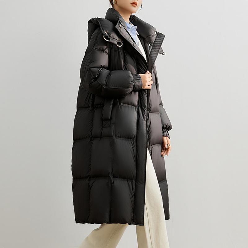 Down jacket women's winter clothing medium and long 2024 new Korean version 90 duck down hooded fashion warm jacket jacket