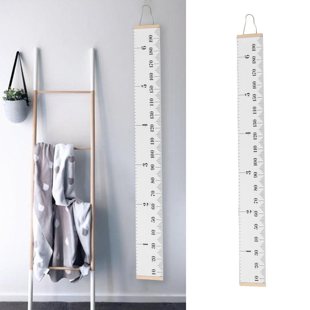 Pine Wood Canvas Height Measuring Ruler Dual Scale Mark Home Growth Recording Chart Family Bedroom