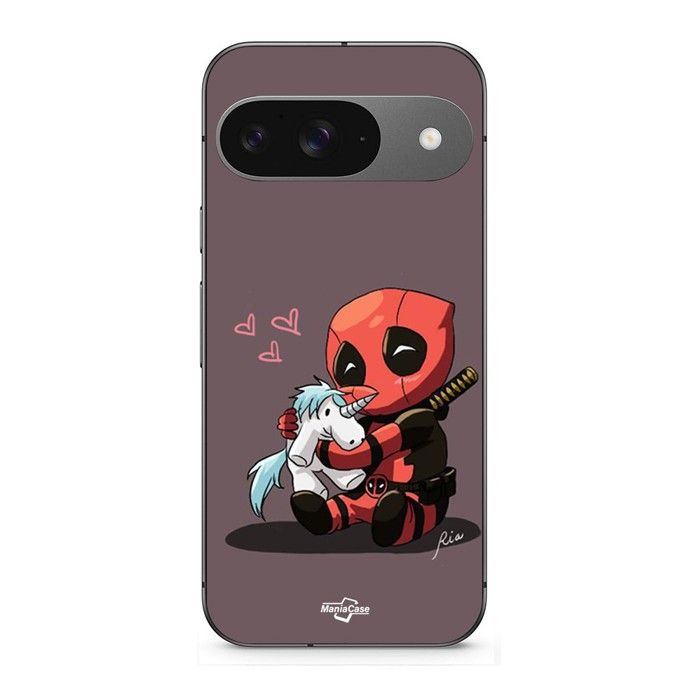 Coque pour Google Pixel 9 Bébé Deadpool avec Licorne noir