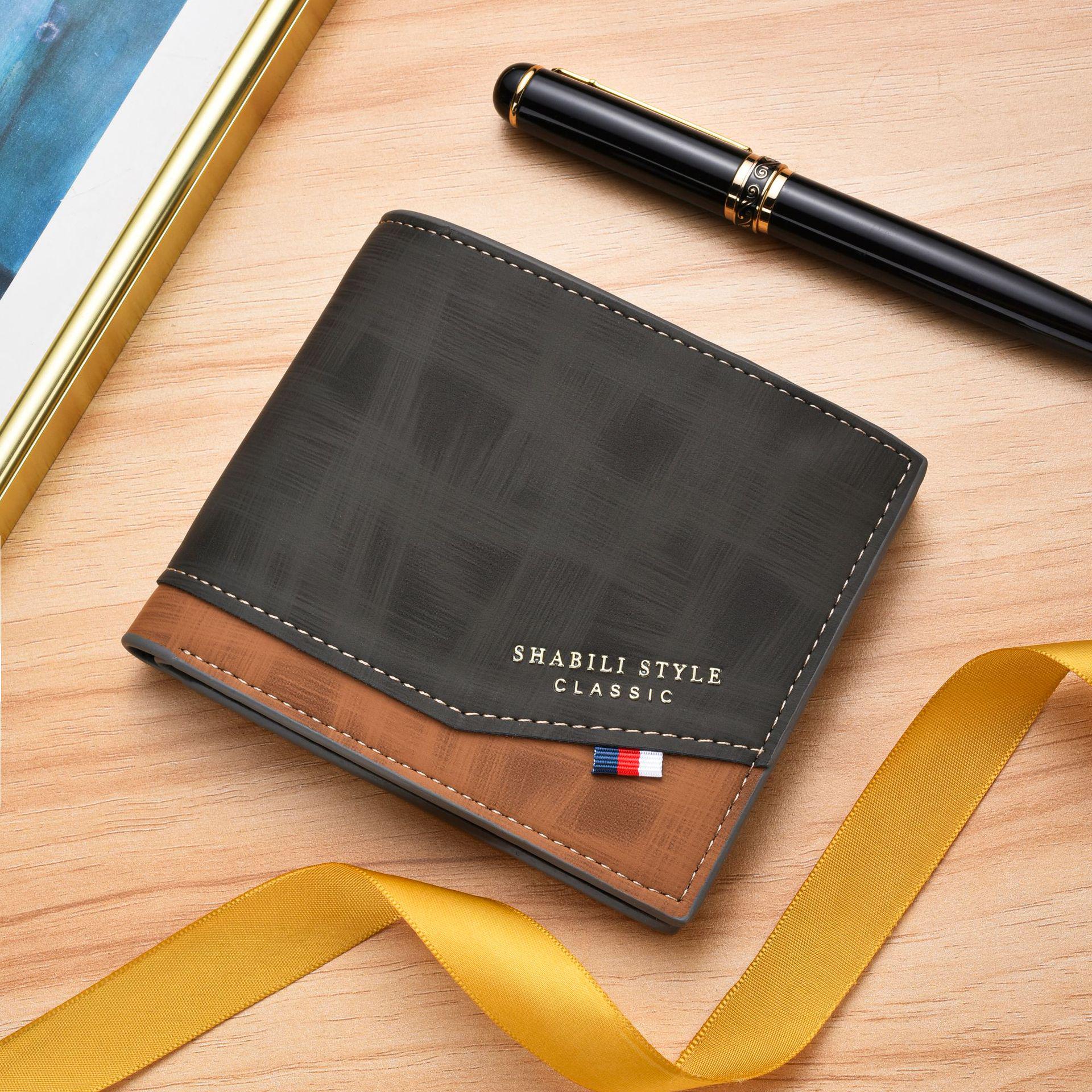 

Men s Soft Leather Short Wallet with Multi-Card Slots and Thin Coin Purse - Woven Youth Trend Design чёрный