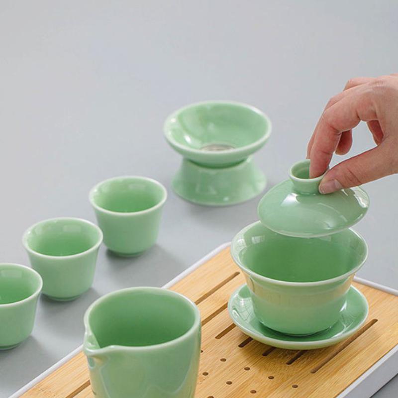 Celadon Kung Fu čajová sada, keramická miska pro domácnost, malá sada čajových šálků, jednoduché čajové umění pro kancelář, čajový obřad, kompletní sada čajových podnosů