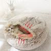 2 in 1 Soft Long Plush Pet Bed with Cover Semi-enclosed Round Warm Comfortable Dog Cat Sleep Nest Kitten Supplies