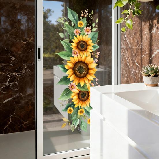 Spring Summer Flowers Window Clings Double Sided Tulip/Rose/Wildflowers in Vase Decals Anti-Collision Glass Door Stickers