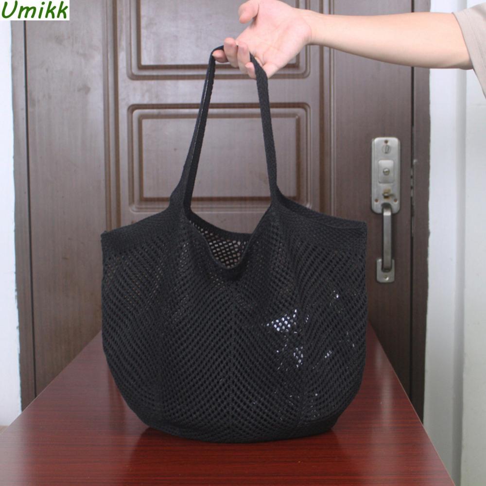 

Женская эстетическая сумка через плечо, однотонная вязаная сумка-тоут, ажурная вязаная сумка для покупок, женская повседневная сумка