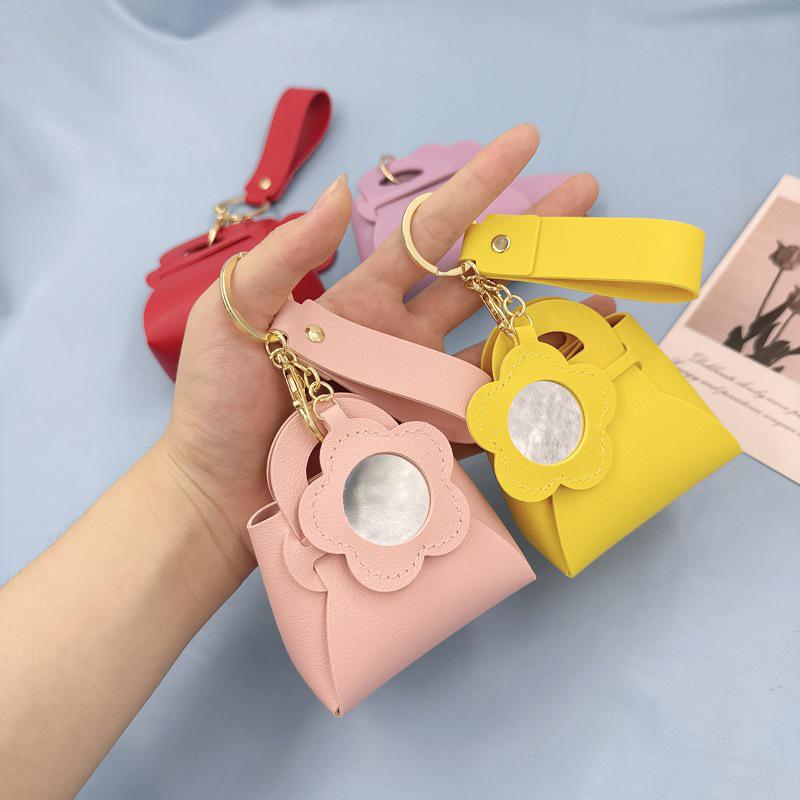 Korean PVC Leather Mini Flower Keychain Bag & Earphone Case