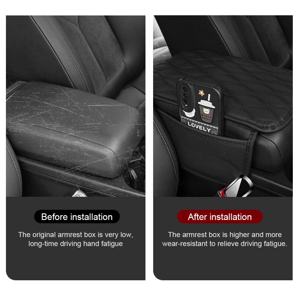 Arm Rest Mat Leather Car Armrest Cover with Tissue Storage Increased Support Center Console Protector Cover with Side Pocket