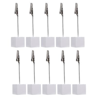 10 Pièces Porte-Cartes Numéro de Table Bloc en Bois Pince Crocodile Porte-Photo avec pour Mémos Rappels Blanc