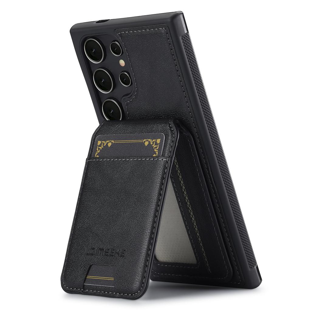 For Samsung Galaxy S23 Ultra Magnetic Case Detachable Card Holder Leather+TPU Mobile Cover