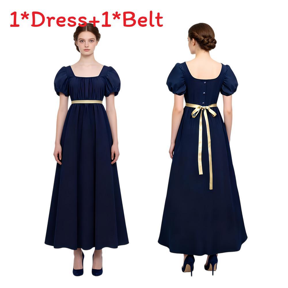 Regency Style Long Dress With Bubble Sleeves In Multiple Colors For Historical Reenactments And Events