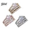 Sparkly Rhinestone Rings 2Pcs Band Women Cubic Zirconia Ring Fashion