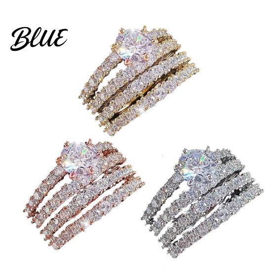 Sparkly Rhinestone Rings 2Pcs Band Women Cubic Zirconia Ring Fashion
