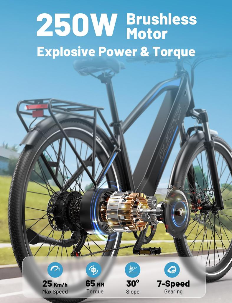 Bicicleta Eléctrica DUOTTS C29 Max 250W48V18Ah, Frenos de Disco Hidráulicos Autonomía 120km Velocidad Máxima 25km/h Bicicleta Eléctrica