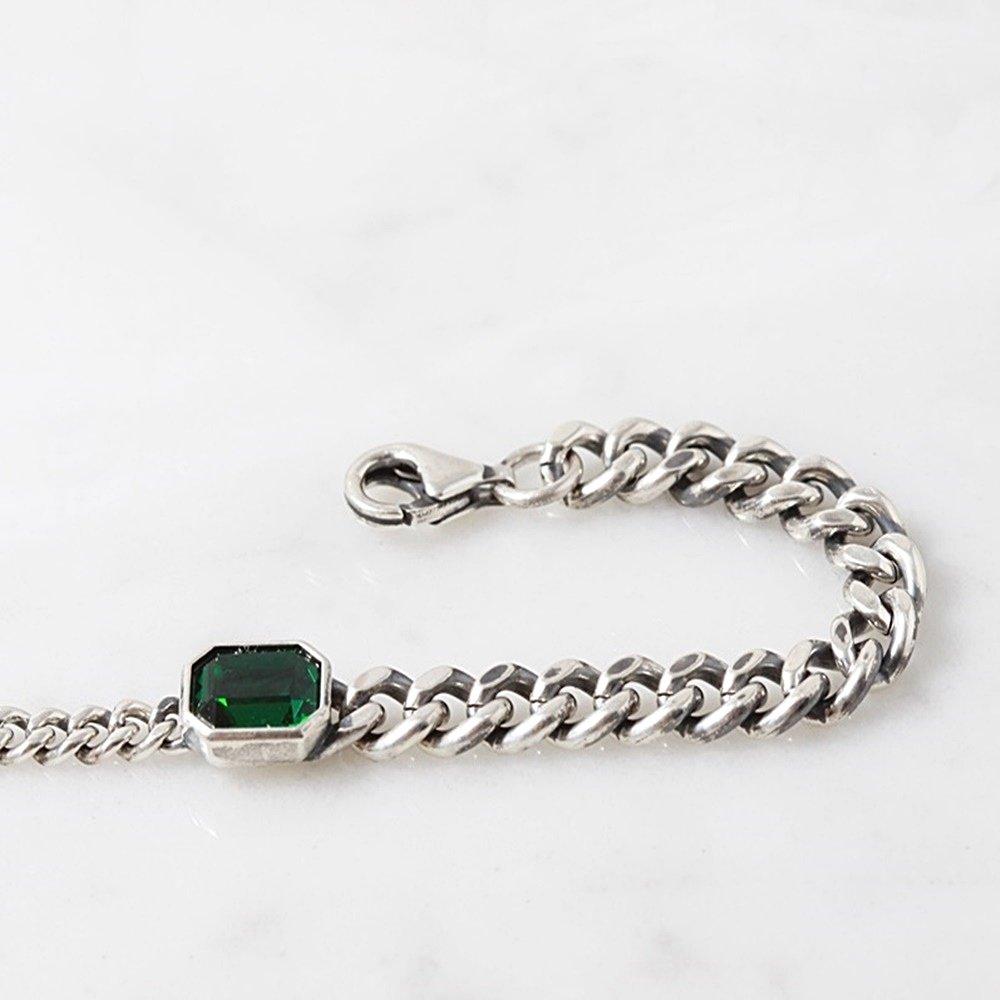 Emerald Cubic Silver Bracelet Men Women Antique 925 Silver Unisex Couple Stylish