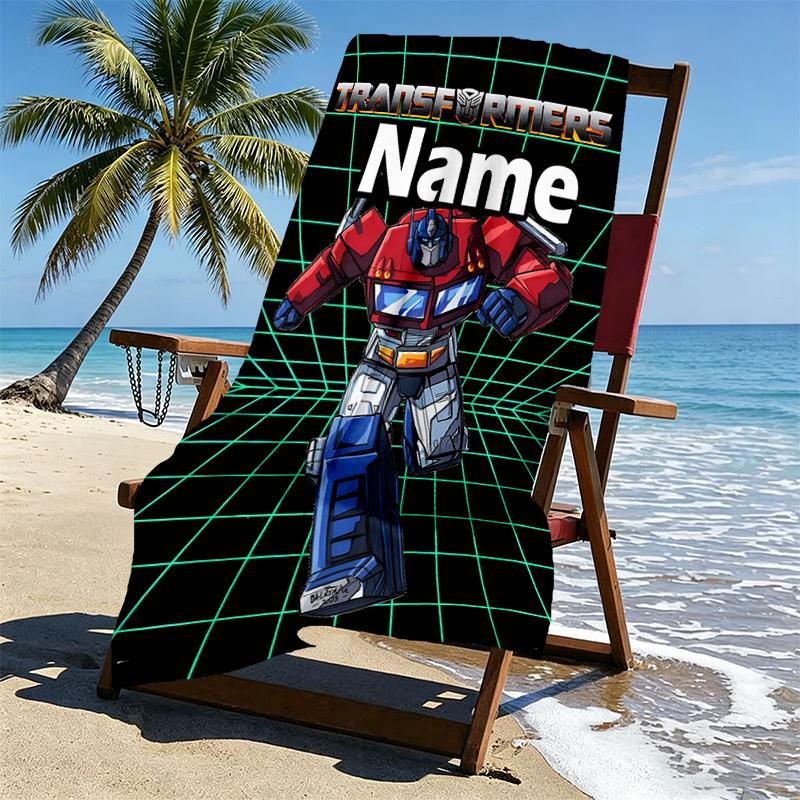 Custom Name Personalized Transformers Print Beach Towel, for Trip Camping Beach Party Home Decor, Birthday Gift for Family & Friends