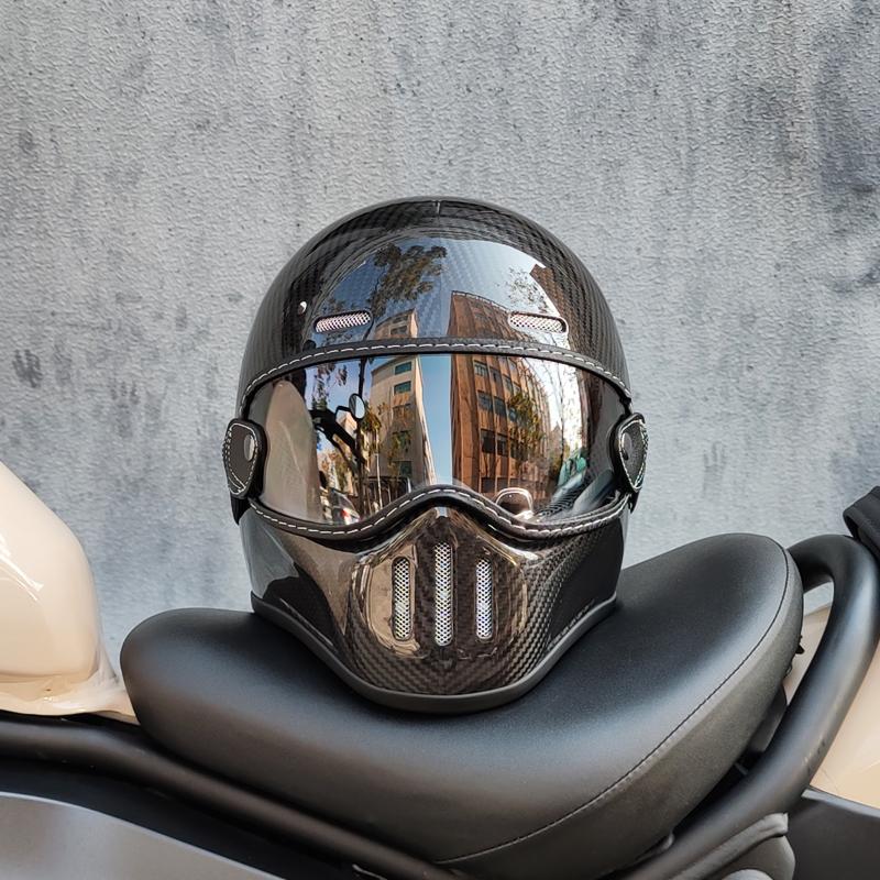 ORZ Retro Motorcycle Helmet Carbon Fiber/Fiberglass Material Cruising Devil Knight Heavy Motorcycle Full Helmet 801 M-XL
