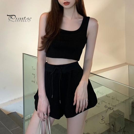 

1 комплект модный женский костюм без рукавов с низким круглым вырезом женский летний короткий топ-комплект женской одежды