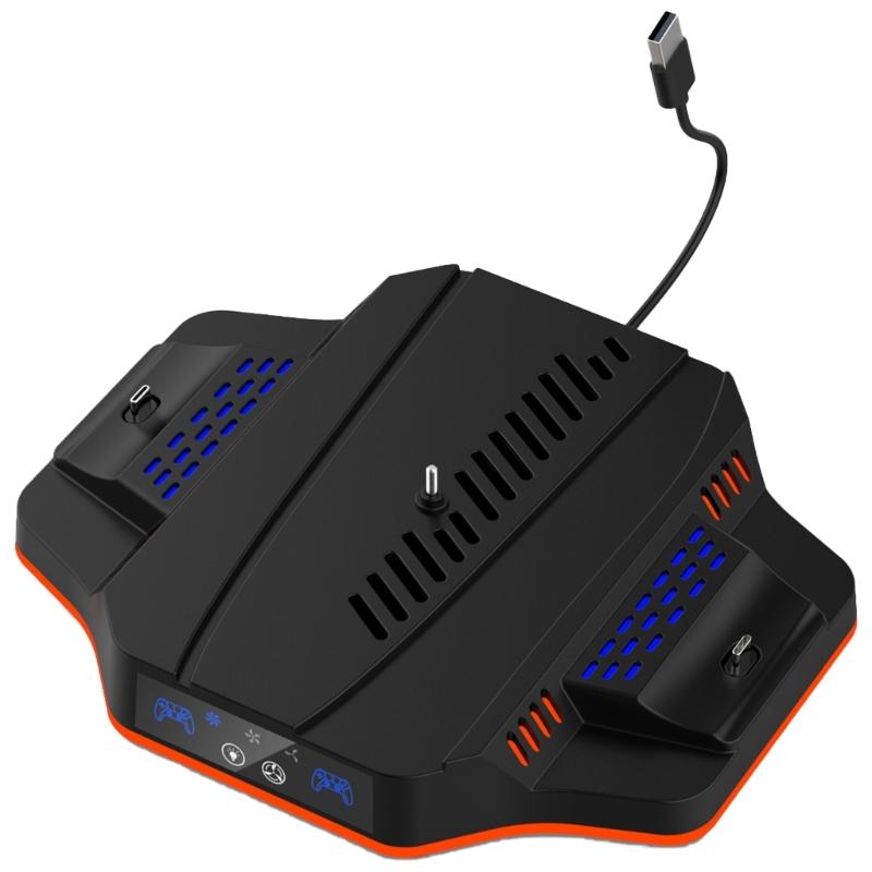 

Зарядная станция-подставка для контроллеров со встроенным охлаждающим вентилятором, регулируемая, со светодиодной подсветкой для хоста P5 Slim / игровых контроллеров P5 1 чёрный