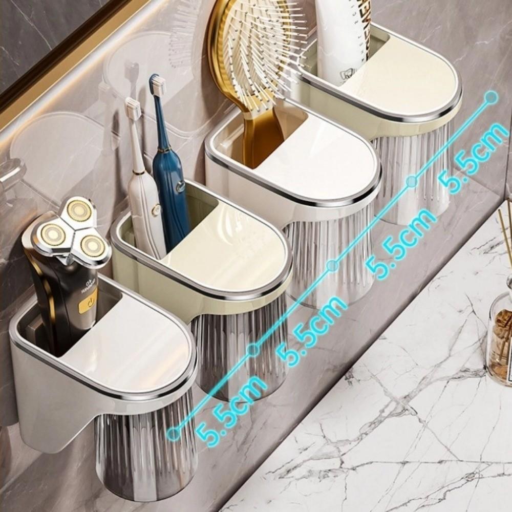 Wall Mounted Toothbrush Storage Organizer Magnetic ABS Toothbrush Holders No Punching Household Mouthwash Cup Dispenser