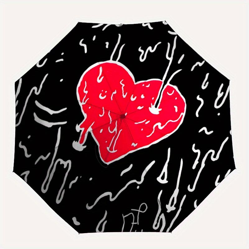 

1pc Heart Print Automatic Folding Umbrella, Portable & Foldable Design with 8 Ribs, Casual Outdoor Accessory yy250805110