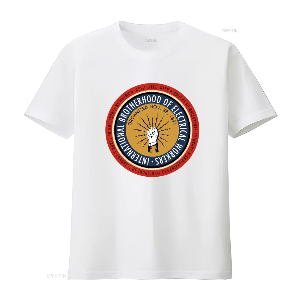Vintage Retro Electrical Workers Union Badge Print Casual T Shirt vintage Washed designer clothes fashion Stretched Versatile