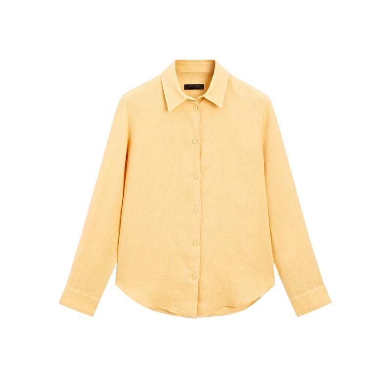 MD Spring and Summer Women's Clothing Elegant Commute Style Light Linen Blend Lapel Long Sleeve Shirt Tops 5130530