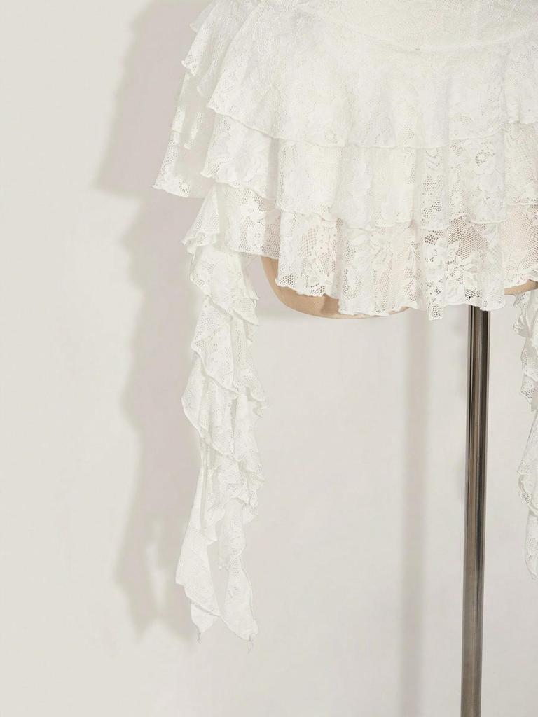 2026 Spring/Summer Women's White Lace Ruffle Mini Skirt with Safety Shorts