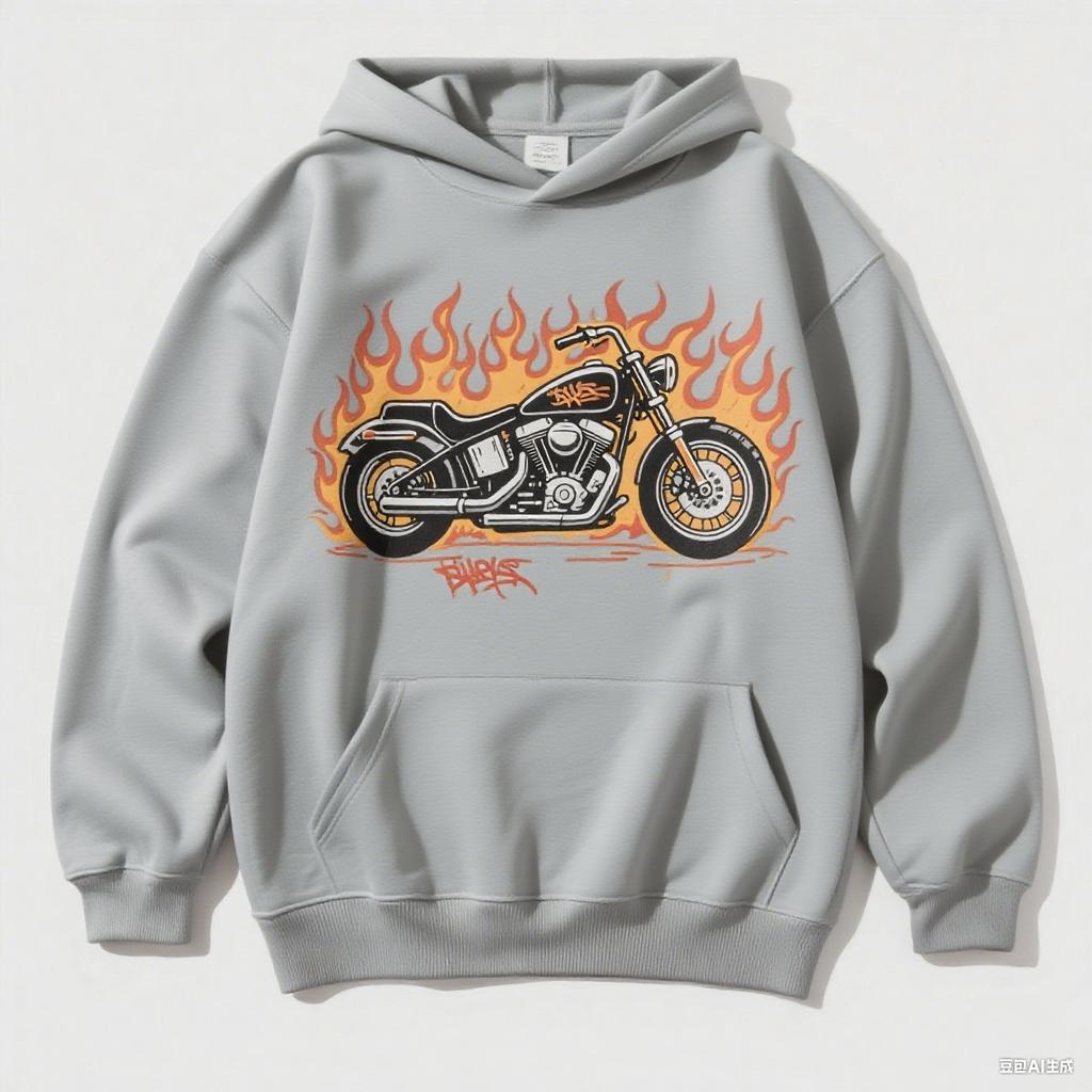 Men's Vintage Biker Style Hoodie Flame Motorcycle Graphic Print Sweatshirt Hip Hop Casual Pullover Hooded Top for Autumn Winter