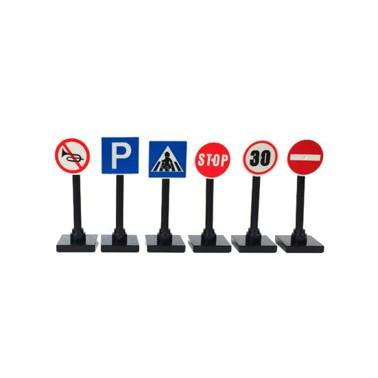 6Pcs Traffic Toy Ornament Dollhouse Traffic Road Signs Set Mini Signpost Barrier Dollhouse Decoration