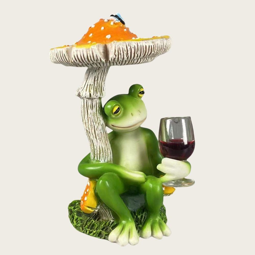 Red/Yellow Mushroom Sitting Frog Ornament Holding Wine Cup Frog Home Decor Outdoor Decor