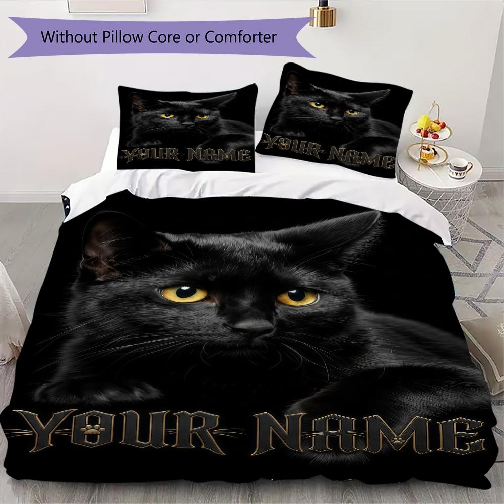 Custom Name Black Cat Majesty Bedding,Quilt Set Quilt Cover Pillowcase Home Birthday Gift(1 * duvet cover + 2 * pillowcase, without core)_lx