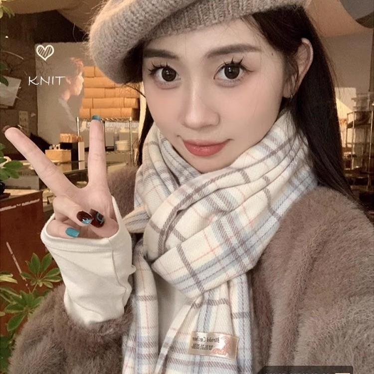 Korean Style Withered Rose Plaid Imitation Cashmere Scarf - Women's Winter Christmas Red Shawl