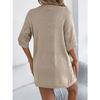 HNXC Spring and Summer Casual Solid Color Cut-out Mid-sleeved Knitted Sweater Vacation Cardigan Women's Wear