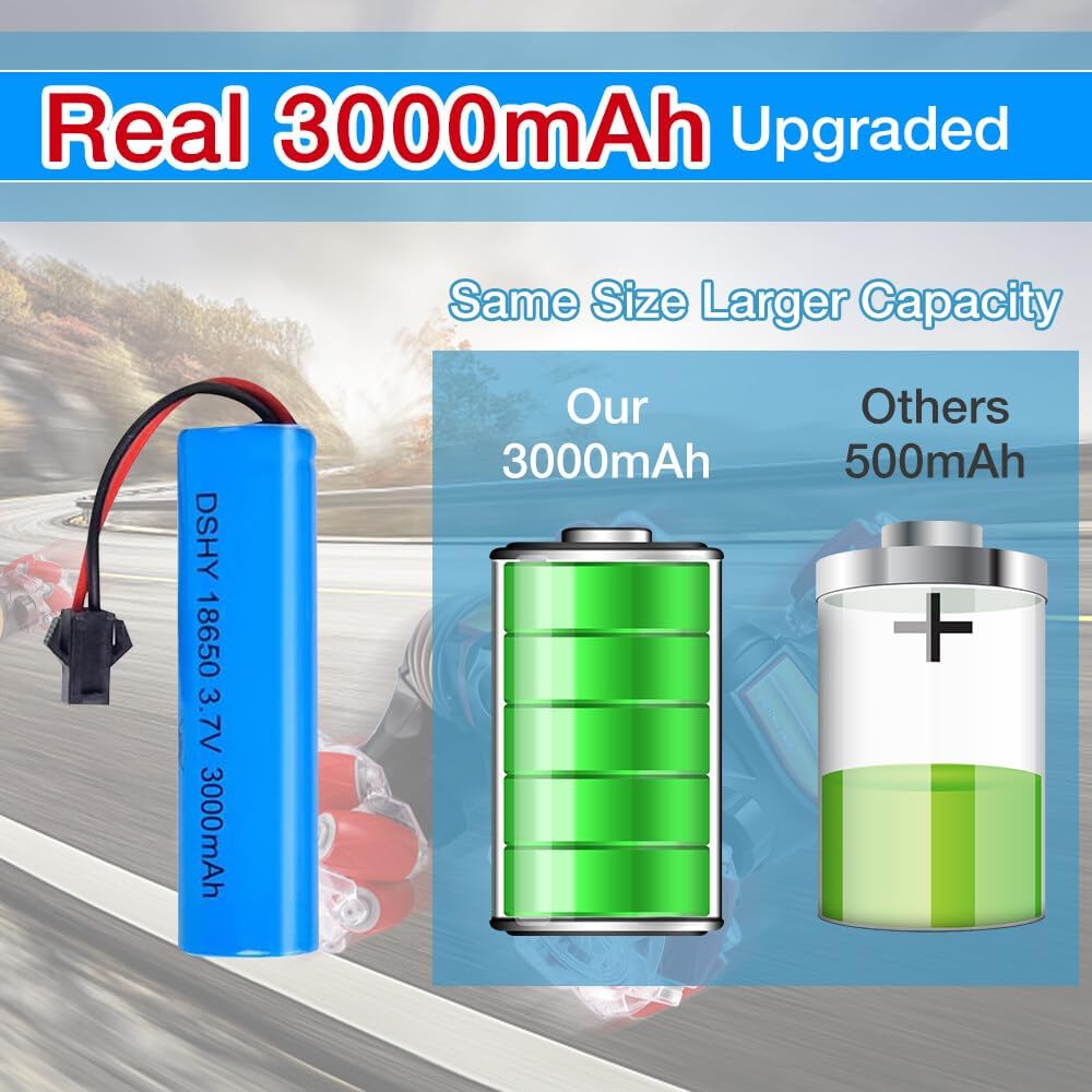 4Pcs Li-ion Batteries 3.7V 3000mAh with USB Chargers for RC Cars – Compatible with DE45 DE42 1:14 Off-Road and Drift Racing Models